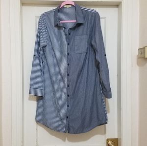 Women's shirt dress striped long sleeve size L